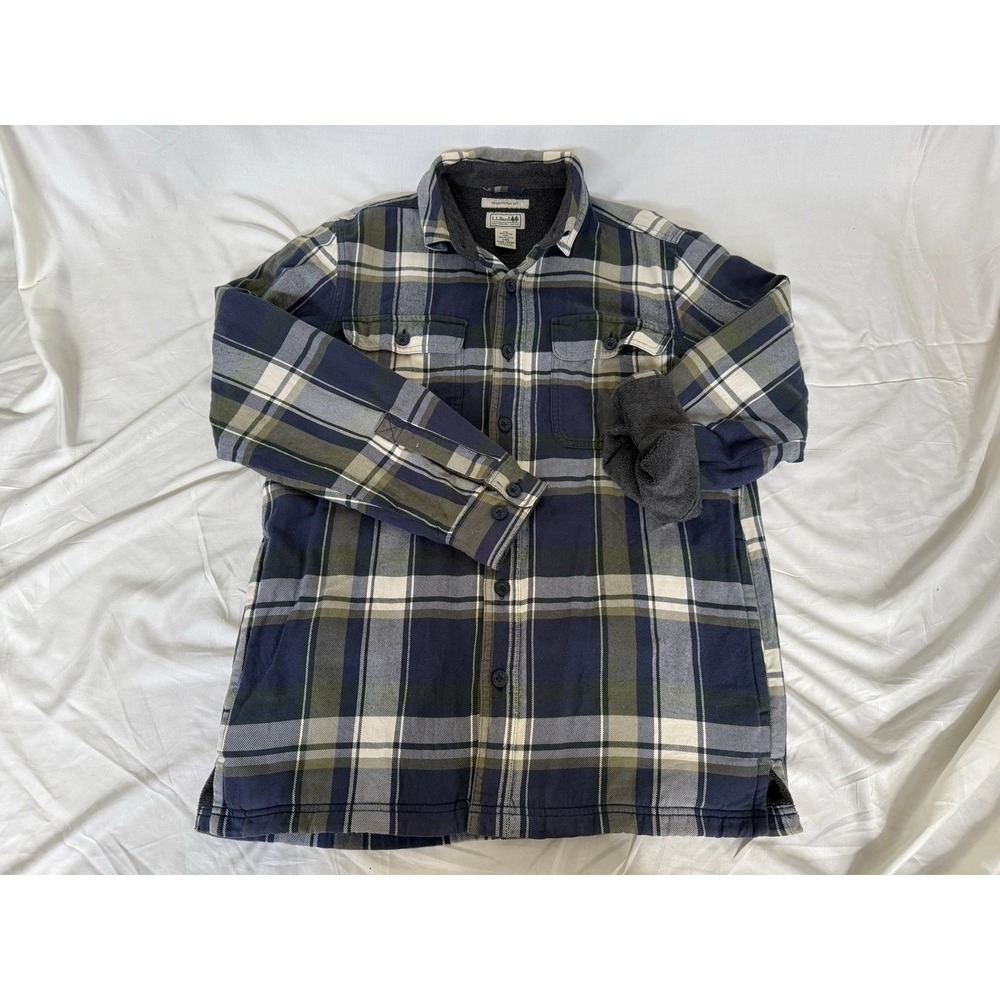 LL Bean Shirt Flannel Men's Small Buffalo Plaid Jacket Blue/Green fleece